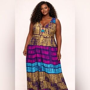 Ruby Rd. Multicolor Tie-Dye Maxi Dress in Purple, Fuchsia & Teal